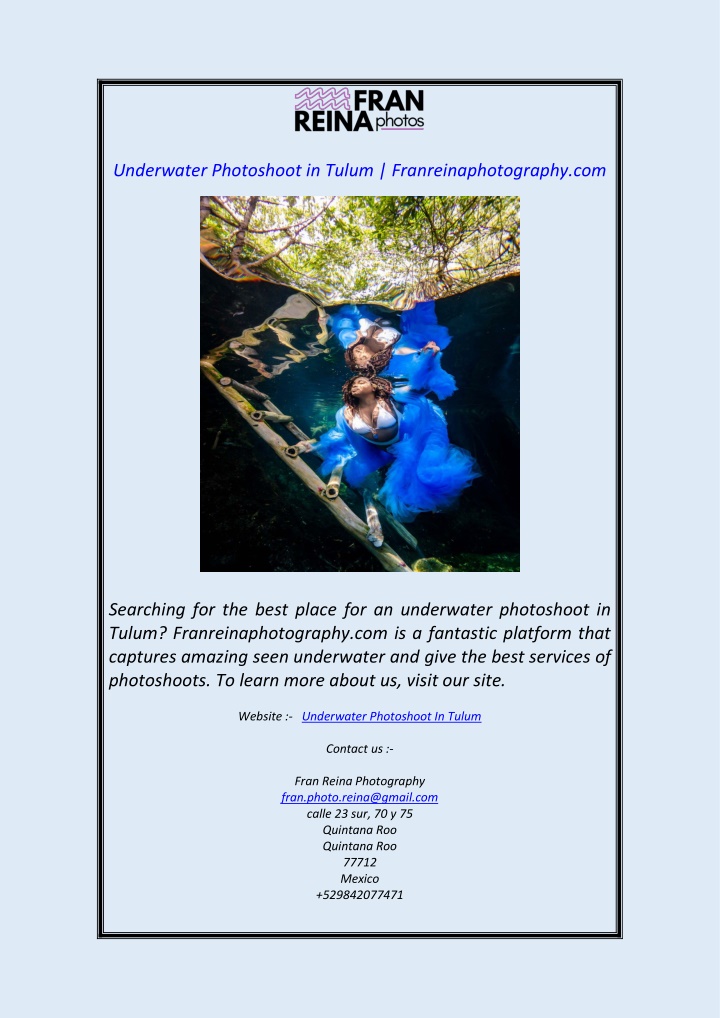 underwater photoshoot in tulum