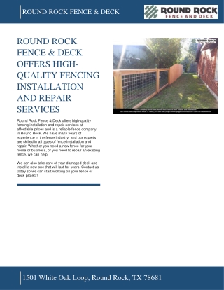 ROUND ROCK FENCE & DECK OFFERS HIGH-QUALITY FENCING INSTALLATION AND REPAIR SERVICES