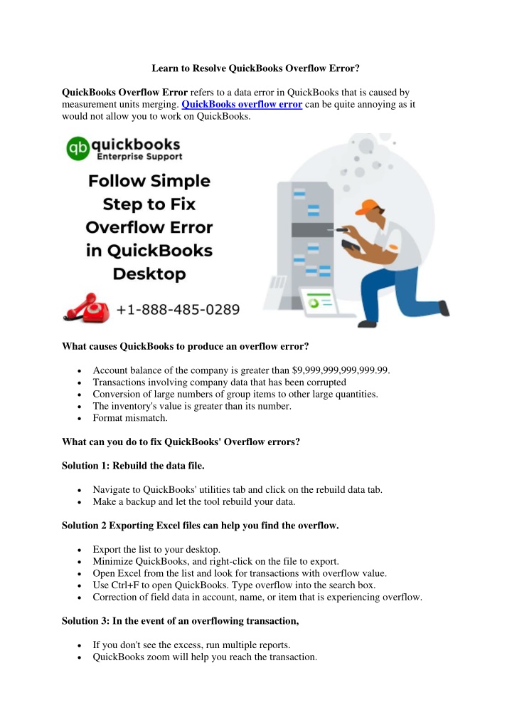 learn to resolve quickbooks overflow error