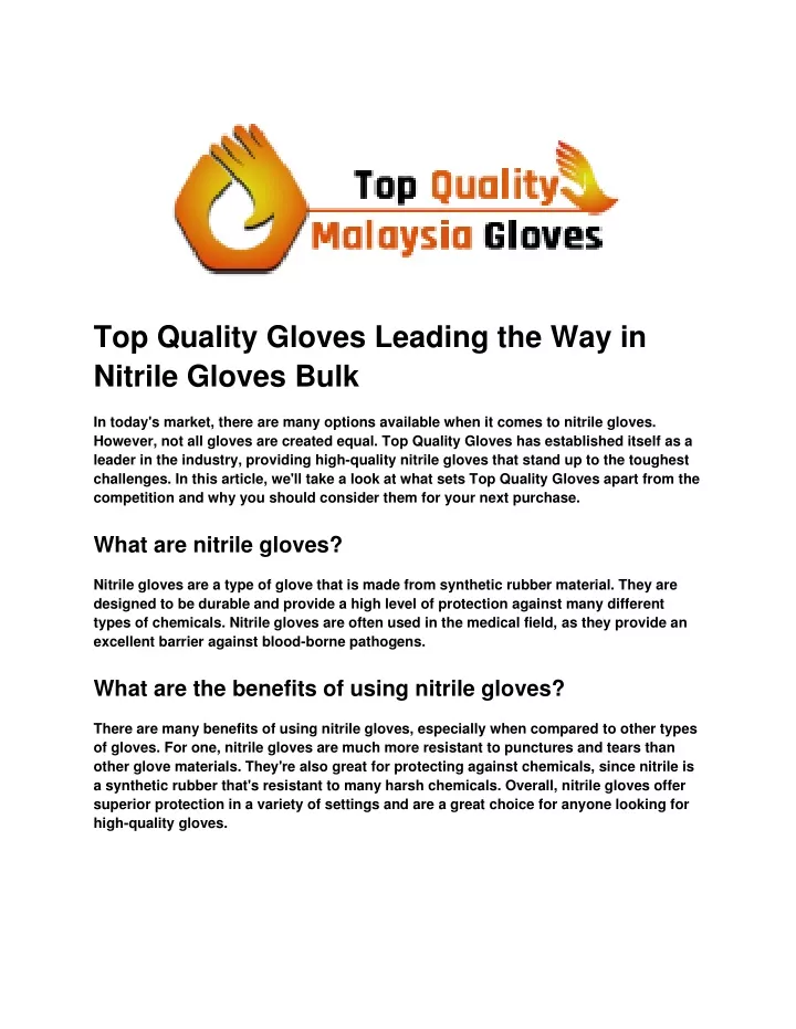 top quality gloves leading the way in nitrile