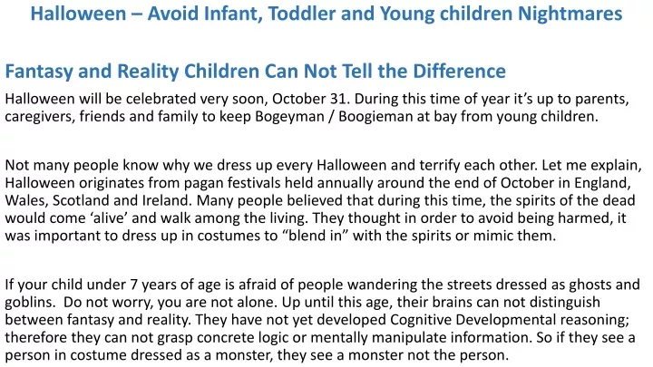halloween avoid infant toddler and young children