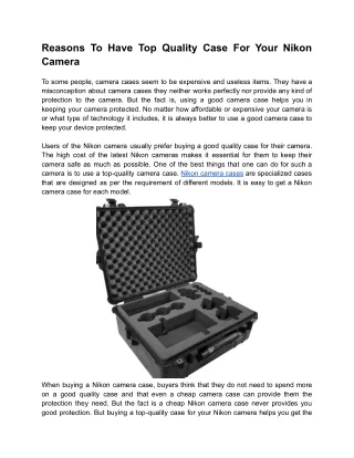 Reasons To Have Top Quality Case For Your Nikon Camera