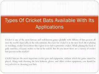 Types Of Cricket Bats Available With Its Applications