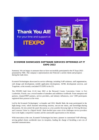 ECOSMOB SHOWCASES SOFTWARE SERVICES OFFERINGS AT IT EXPO 2022