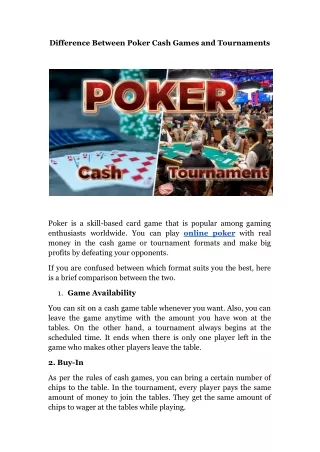 Difference Between Poker Cash Games and Tournaments