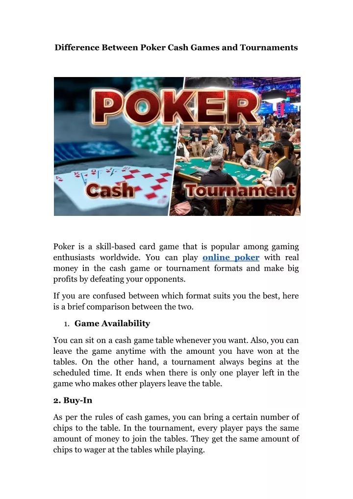 difference between poker cash games