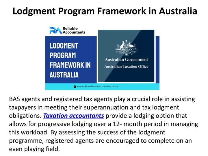 lodgment program framework in australia