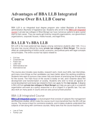 Advantages of BBA LLB Integrated Course Over BA LLB Course