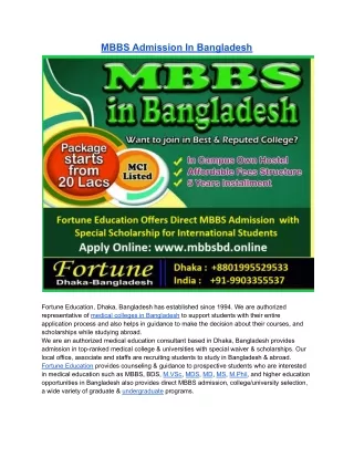MBBS Admission In Bangladesh