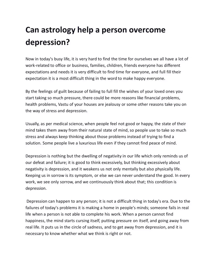 can astrology help a person overcome depression