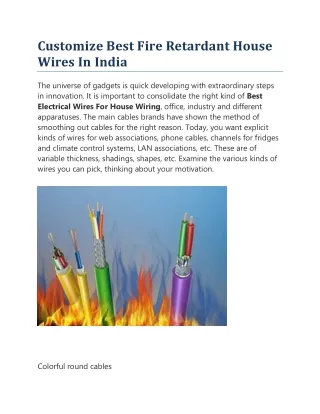 Customize Best Fire Retardant House Wires In India
