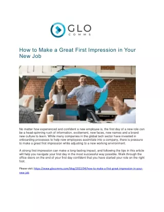 How to Make a Great First Impression in Your New Job - Glocomms