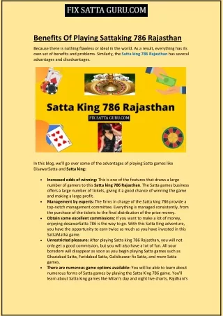 Benefits Of Playing Sattaking 786 Rajasthan
