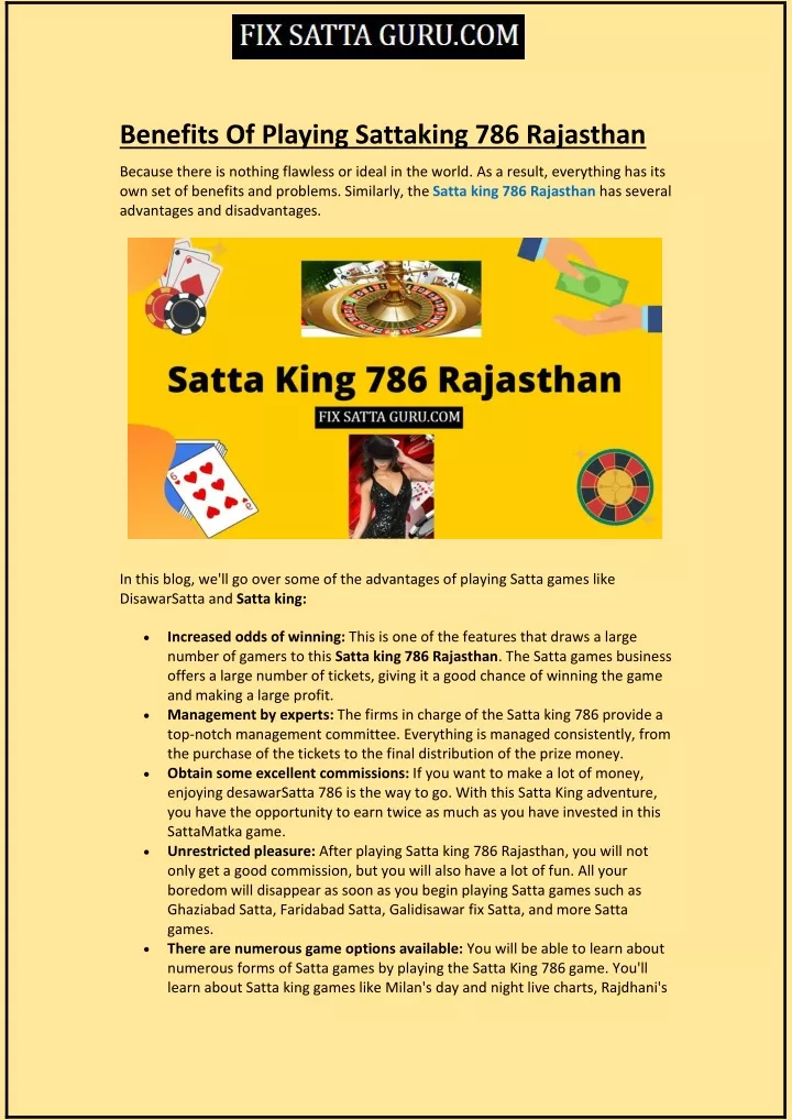 benefits of playing sattaking 786 rajasthan