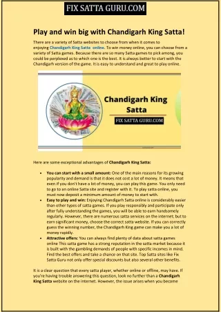 Play and win big with Chandigarh King Satta