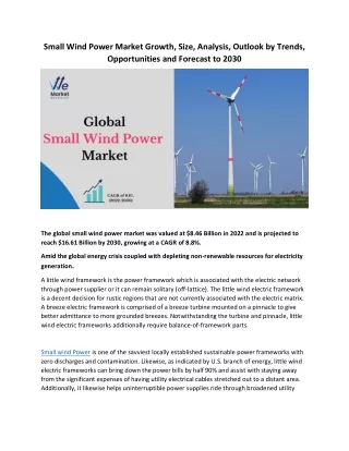 Small Wind Power Market Growth, Size, Analysis, Outlook by Trends, Opportunities