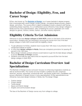 bachelor of design eligibility fess and career