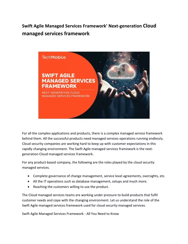 swift agile managed services framework next