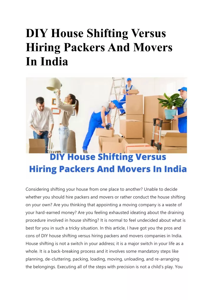 diy house shifting versus hiring packers