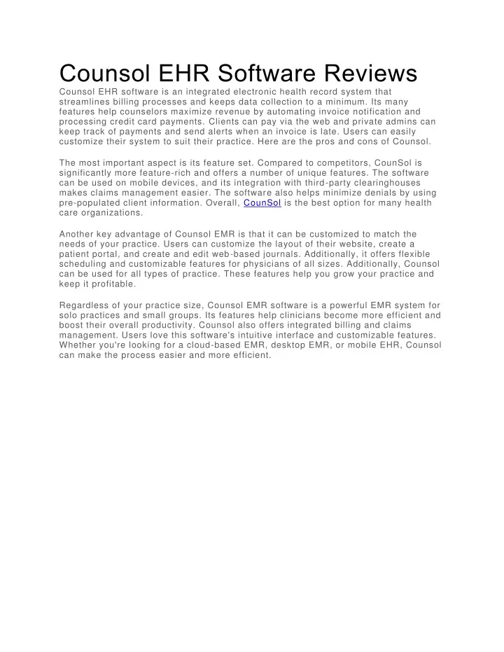 counsol ehr software reviews counsol ehr software