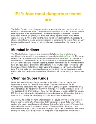 IPL’s four most dangerous teams are