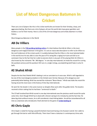 List of Most Dangerous Batsmen In Cricket
