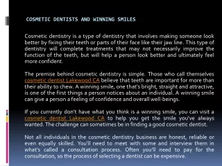 Cosmetic Dentists And Winning Smiles