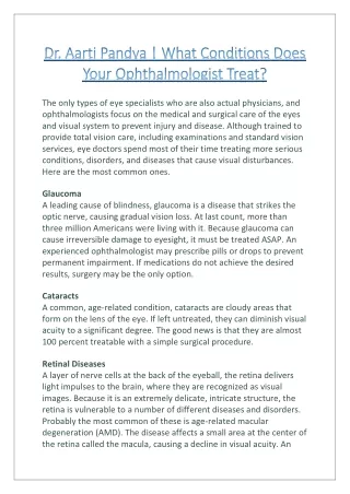 What Conditions Does Your Ophthalmologist Treat