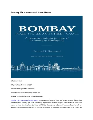 Bombay Place Names and Street Names