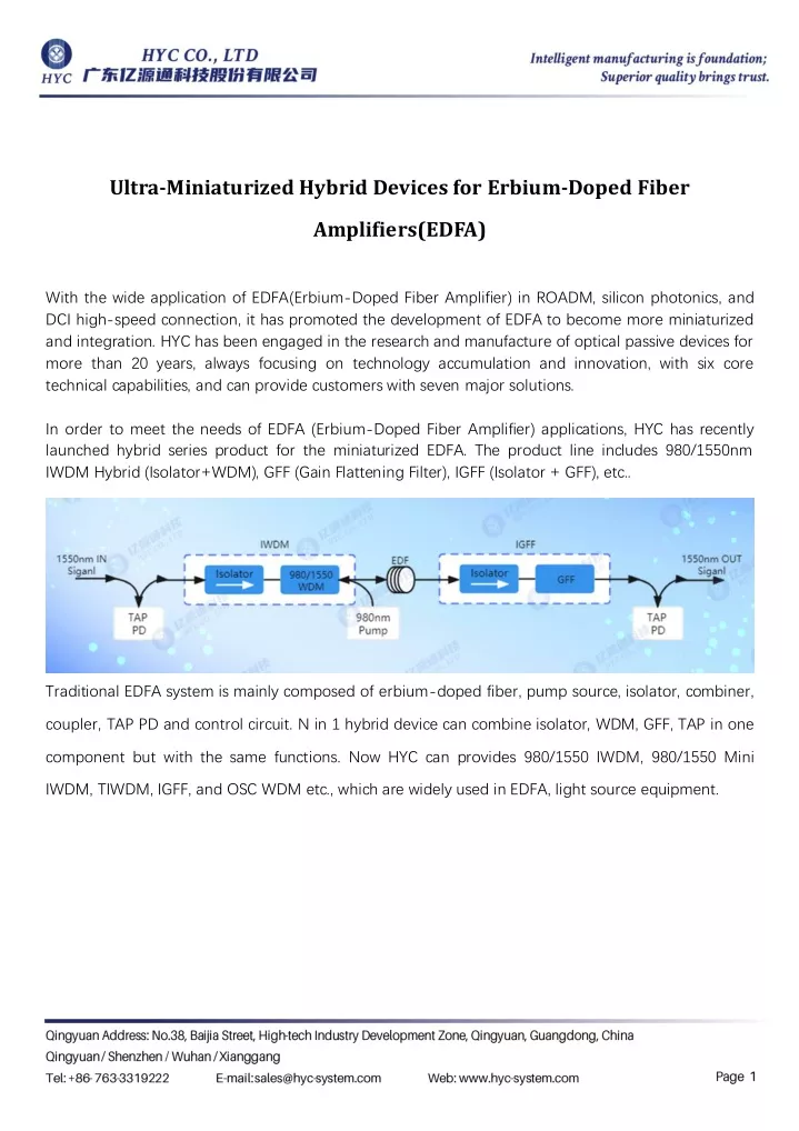 ultra miniaturized hybrid devices for erbium