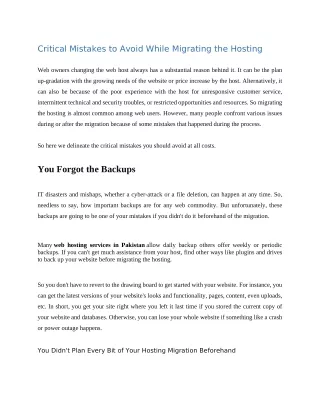 critical mistakes to avoid while migrating