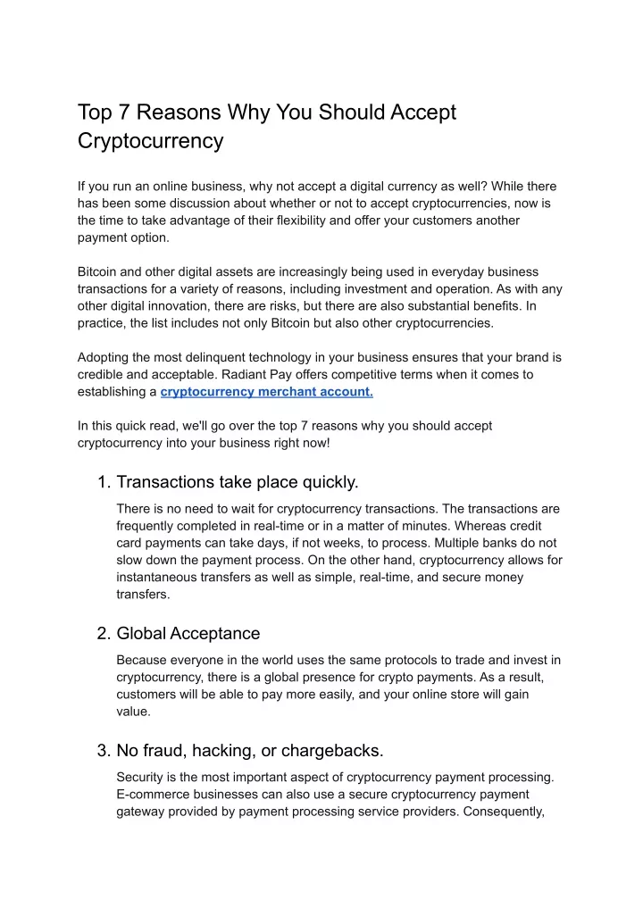 top 7 reasons why you should accept cryptocurrency