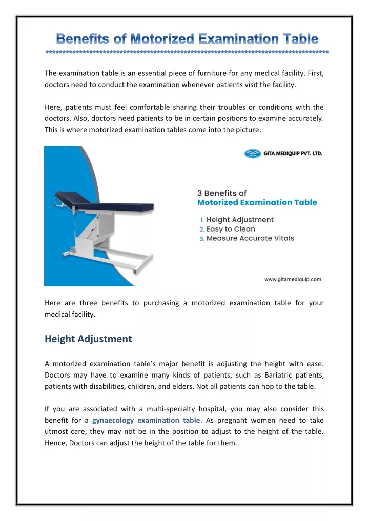 the examination table is an essential piece