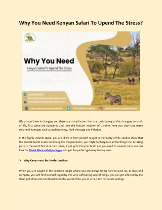 Why You Need Kenyan Safari To Upend The Stress?