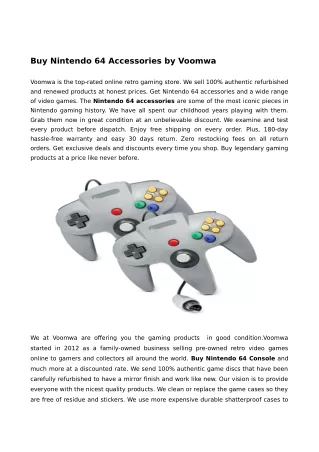 Buy Nintendo 64 Accessories - Voomwa