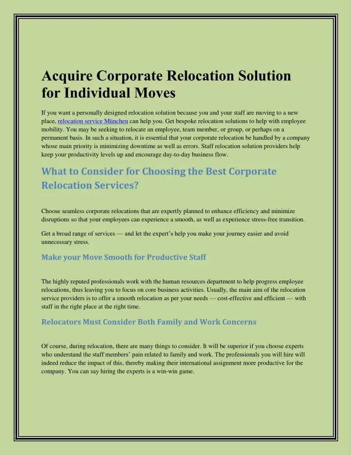 acquire corporate relocation solution