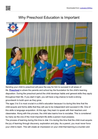 Why Preschool Education is Important