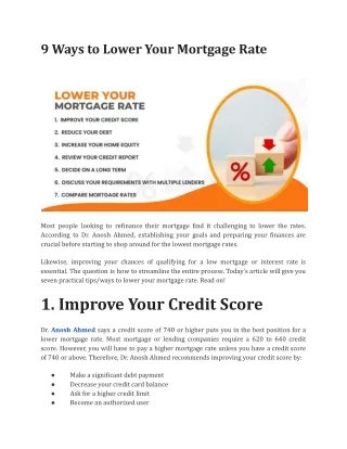 Ways to Lower Your Mortgage Rate