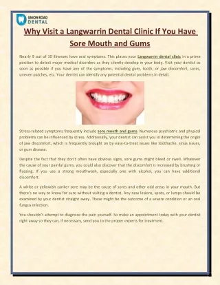 Why Visit a Langwarrin Dental Clinic If You Have Sore Mouth and Gums