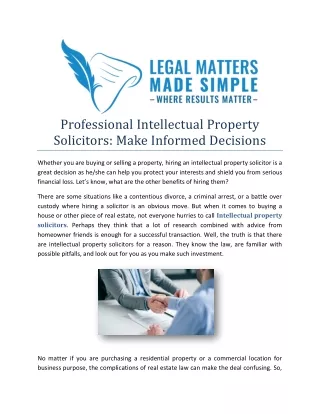 Professional Intellectual Property Solicitors- Make Informed Decisions