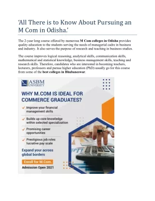 ‘All There is to Know About Pursuing an M Com in Odisha.’