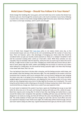 Hotel Linen Change – Should You Follow It In Your Home?