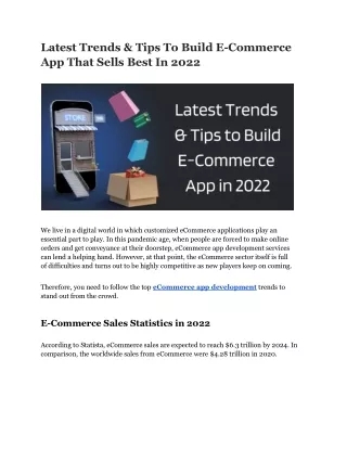 Latest Trends & Tips To Build E-Commerce App That Sells Best In 2022