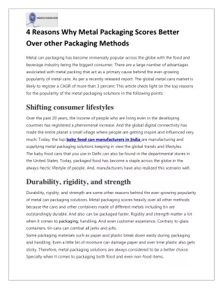 4 Reasons Why Metal Packaging Scores Better Over other Packaging Methods