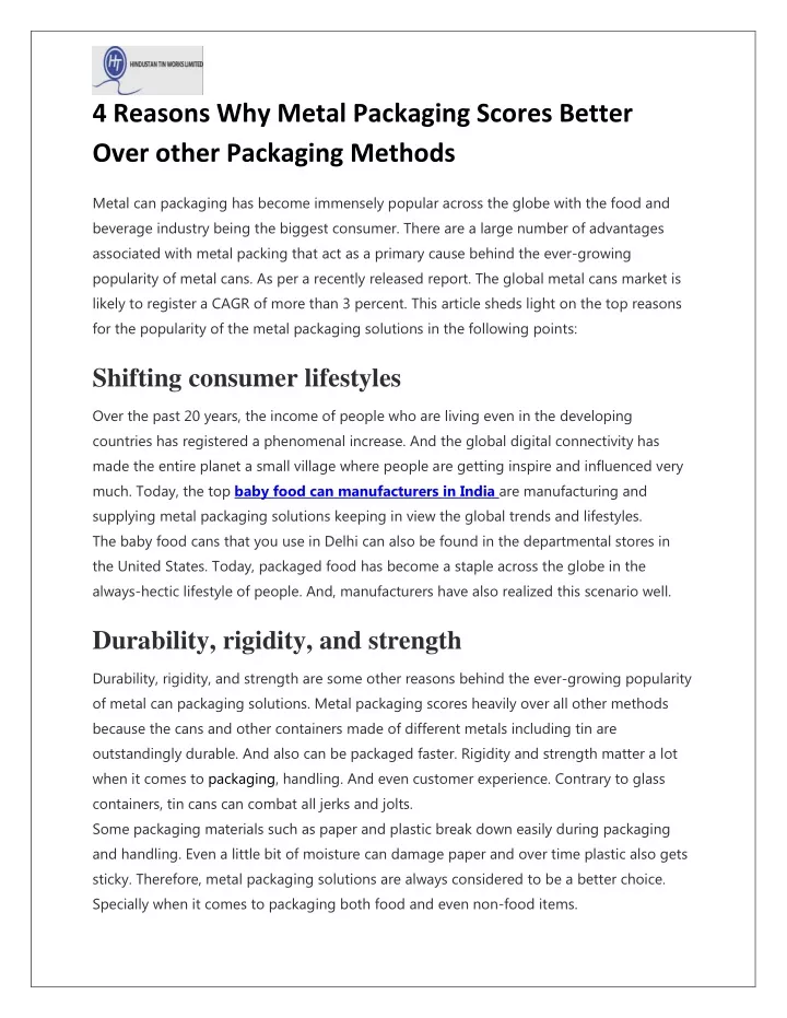 4 reasons why metal packaging scores better over