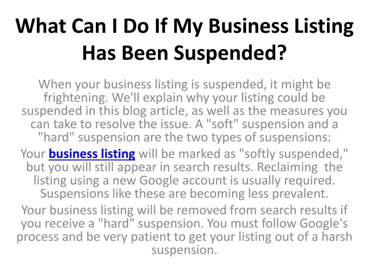 what can i do if my business listing has been suspended