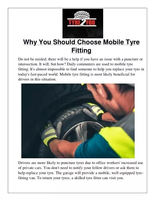 Why You Should Choose Mobile Tyre Fitting