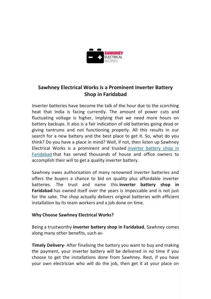 sawhney electrical works is a prominent inverter