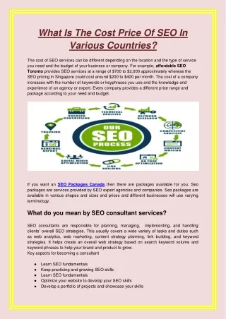 what is the cost price of seo in various countries