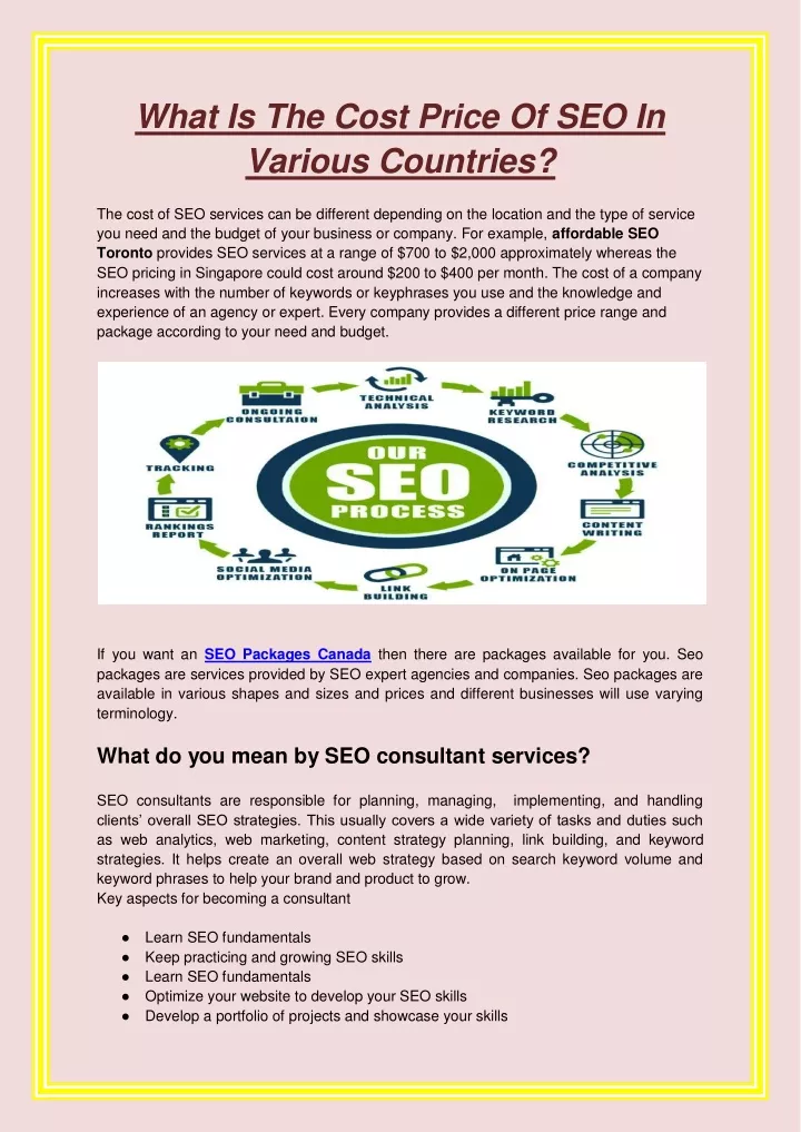 what is the cost price of seo in various countries